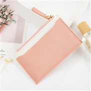 ( Pink)Card purse woman zipper coin PursePU leather splice color small fresh Wallets