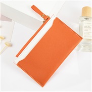 ( Orange)Card purse woman zipper coin PursePU leather splice color small fresh Wallets