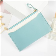 (sky blue )Card purse woman zipper coin PursePU leather splice color small fresh Wallets