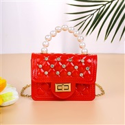 ( red)Pearl portable elly bag shoulder messenger bag Mini handbag portable Lingge bag woman
