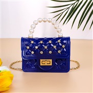 ( blue)Pearl portable elly bag shoulder messenger bag Mini handbag portable Lingge bag woman