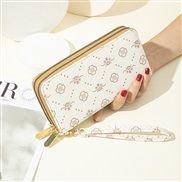 ( rice white)Double zipper Clutch print coin bag woman long style occidental style high capacity Double layer Wallets s