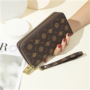 ( Dark coffee color)Double zipper Clutch print coin bag woman long style occidental style high capacity Double layer Wa