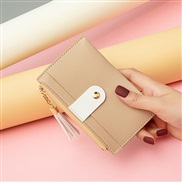 ( khaki)Card purse woman Korean style small fresh tassel coin Purse more splice color Mini samll coin bag woman