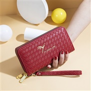 ( Red wine)lady coin bag long style gilded weave pattern fashion Double zipper high capacity Clutch