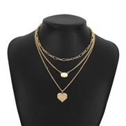 ( Gold)occidental style  Rhinestone love resin multilayer chain personality punk exaggerating chain necklace