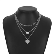 ( White K)occidental style  Rhinestone love resin multilayer chain personality punk exaggerating chain necklace