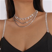 ( White K) multilayer shine chain  claw chain Rhinestone exaggerating fashion necklace retro