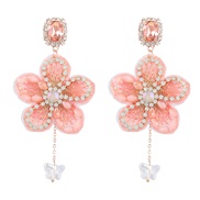 ( Pink)summer lace diamond Acrylic flowers earring occidental style earrings woman elegant temperament arring