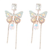 ( yellow)ins wind Alloy diamond butterfly tassel earring occidental style earrings woman trend Earringearrings