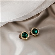 (E /green )silver samll fashion style Round ear stud pure color crystal zircon brief earrings arring
