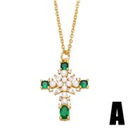 (A) high zircon Pearl cross pendant necklace samll fashion all-Purpose clavicle chainnkb