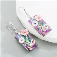 ( Purple color )occidental style  retro flowers silver earrings crystal square creative arring Street Snap all-Purpose