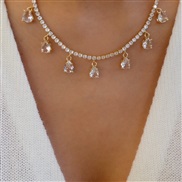 (gold +White Diamond ) retro chain  geometry drop pendant necklace layer personality clavicle