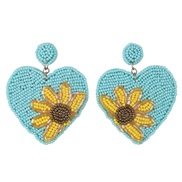 ( sky blue )ins style heart-shaped handmade beads earrings  Countryside temperament sun flower day arring