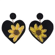 ( black)ins style heart-shaped handmade beads earrings  Countryside temperament sun flower day arring