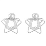 ( Silver)ins personality multilayer Five-pointed star Alloy earrings woman occidental style Metal geometry ear studearr