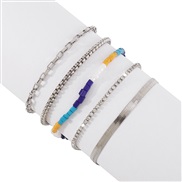 ( White K) ethnic style geometry fashion bracelet set woman  claw chain Rhinestone beads snake chain color