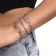 ( White K)occidental style geometry Rhinestone Metal wind set  claw chain personality multilayer bangle