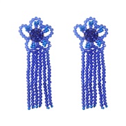 ( blue)fashion crystal tassel earrings  Bohemia temperament handmade weave flowers ornament long style earring