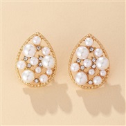 (EZjinse) occidental style brief Rhinestone circle ear stud twining Pearl earrings woman earring samll fashion woman ar