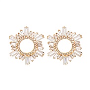 ( white)occidental style brief fashion Earring geometry brief Alloy crystal diamond ear stud woman personality