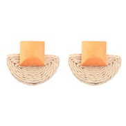 ( yellow)summer square half Round weave geometry earrings woman occidental style temperament ear stud