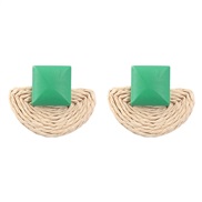 ( green)summer square half Round weave geometry earrings woman occidental style temperament ear stud