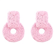 ( Pink)ins summer weave square Round geometry earrings woman occidental style ear studearrings