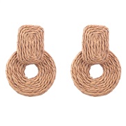 ( brown)ins summer weave square Round geometry earrings woman occidental style ear studearrings