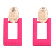 ( rose Red)fashion briefins wind Alloy square earrings woman trend occidental style geometry ear stud