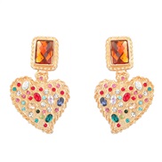 ( Color)ins wind fashion heart-shaped Alloy diamond earrings woman occidental style retro Bohemia earring Street Snap