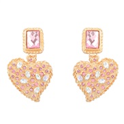 ( Pink)ins wind fashion heart-shaped Alloy diamond earrings woman occidental style retro Bohemia earring Street Snap