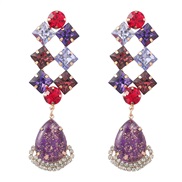 (purple)earrings fashion colorful diamond series Alloy diamond geometry earrings woman occidental style drop resin earr