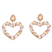 ( Gold)earrings super colorful diamond heart-shaped Alloy diamond glass diamond earrings woman occidental style exagger