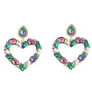 ( green)earrings super colorful diamond heart-shaped Alloy diamond glass diamond earrings woman occidental style exagge