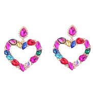 ( Color)earrings super colorful diamond heart-shaped Alloy diamond glass diamond earrings woman occidental style exagge