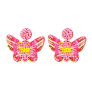( Pink) insect handmade beads butterfly exaggerating big earrings woman personality retro ear stud