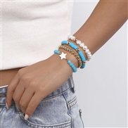 ( blue)Bohemia ethnic style fashion bracelet  imitate Pearl geometry setV