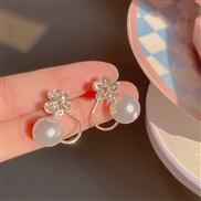 (EHgold   Silver needle) earrings samll embed zircon Pearl flowers Earring temperament summer unique ear stud