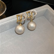 ( Silver needle  Champagne gold)silver zircon Word Pearl earrings high ear stud earring fashionO temperament Earring