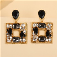 ( black)occidental style trend creative geometry exaggerating square Rhinestone earrings woman  personality crystal ear