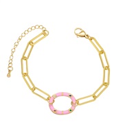 ( Pink)   color enamel geometry Oval bracelet  occidental style fashion brief bracelet womanbrh
