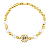 ( green)occidental style  elasticity rope beads Pearl bracelet woman ins samllbrh
