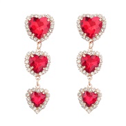 ( red)earrings fashion colorful diamond series Alloy diamond multilayer heart-shaped glass diamond earrings super earri