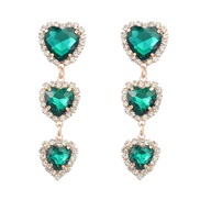 ( green)earrings fashion colorful diamond series Alloy diamond multilayer heart-shaped glass diamond earrings super ear