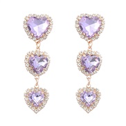 (purple)earrings fashion colorful diamond series Alloy diamond multilayer heart-shaped glass diamond earrings super ear