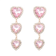 ( Pink)earrings fashion colorful diamond series Alloy diamond multilayer heart-shaped glass diamond earrings super earr