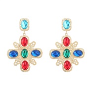 ( Color)occidental style cross Alloy embed resin earring geometry earrings woman Bohemia ethnic style Earring
