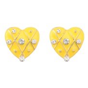 ( yellow)ins wind fashion brief heart-shaped Alloy enamel diamond earrings woman Korean style ear stud Street Snap